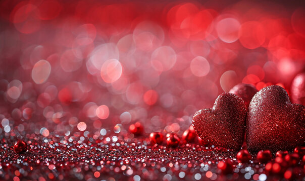 Shining red hearts on a red background for valentines day 