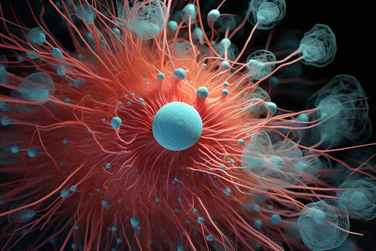 Capturing the intricate structure of microtubules within a cell, showcasing their role in cellular transportation. Metamorphosis, life, happiness