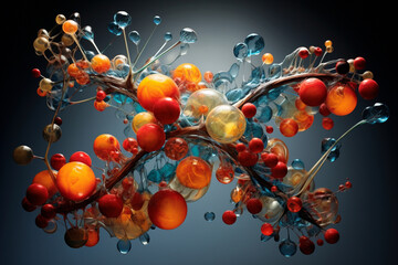 Capturing the elegant arrangement of molecules in an ATP molecule, highlighting its role as a cellular energy currency. Metamorphosis, life, happiness - obrazy, fototapety, plakaty