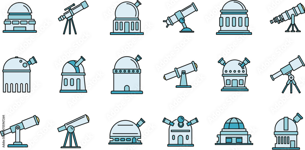 Aufkleber planetarium astronomy icons set. outline set of planetarium astronomy vector icons thin line color f
