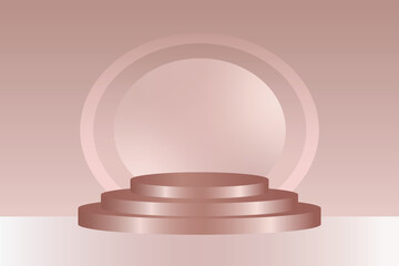 Rose gold podium or pedestal gradient background, 3d rendering. Vector illustration. Perfect for product presentation.
