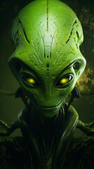 Green Alien Character Exploring the Universe