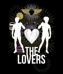 The lovers. T-shirt design of two naked men and a winged heart.