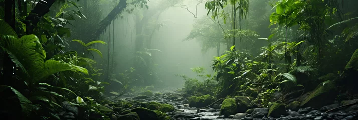 Fensteraufkleber Rainforest Beauty. River Flow in the Green Wilderness © EwaStudio