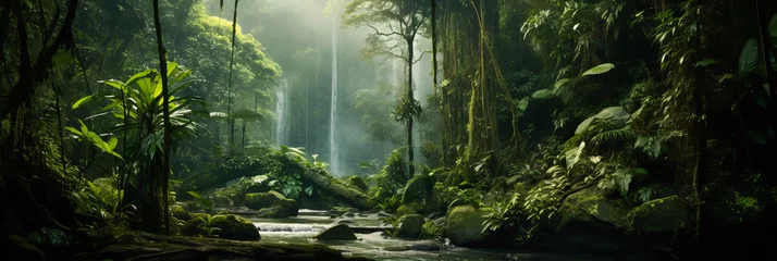Abwaschbare Fototapete Rainforest Beauty. River Flow in the Green Wilderness © EwaStudio