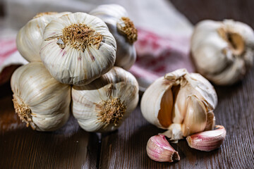 garlic on a wooden table