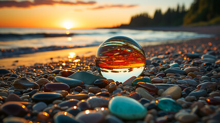 glass transparent ball at sunset - Powered by Adobe