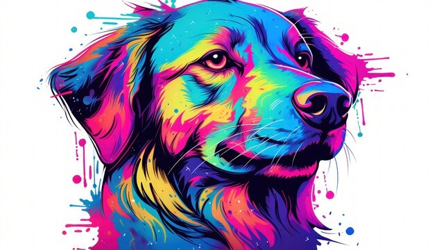 Dog pet animal, rainbow vibrant colorsplash, watercolor style white background. Generate AI