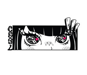 T shirt design Anime girl with big eyes and sparkles hearts in eyes. Manga girl poster. Comics style. Fashion print