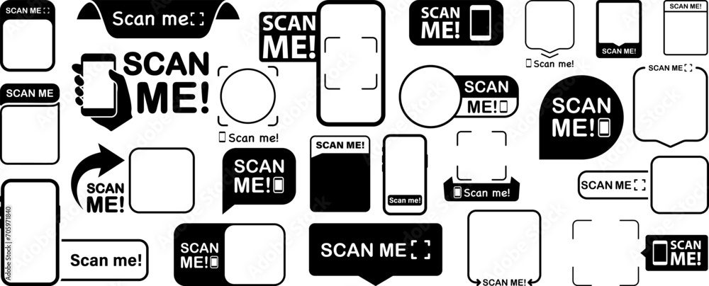 Poster scan qr code. scan qr code flat icon with phone. qr code template for mobile app, payment and discou