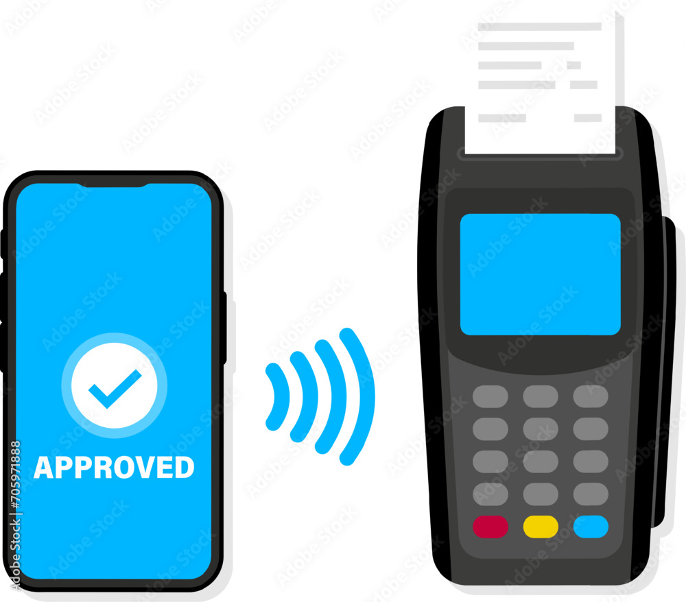 Poster contactless payment. smartphone with online payment. nfc payments. pos terminal with smartphone and 