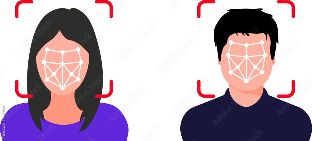 Poster face id icon. face identification. identification of a person. face scanning process. biometric veri