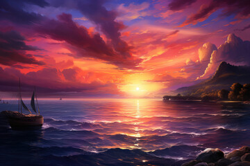 A captivating sunset painting the sky with vibrant colors, creating a breathtaking backdrop for the...