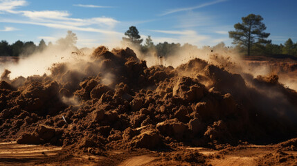 A large pile of dirt and soil isolated on nature background.