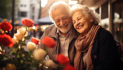 Fotobehang Pareja de ancianos enamorados. © Crowded Studio