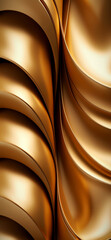 Abstract background in golden colors made of curved metal strips and surfaces. Vertical wallpaper for smartphone. Generative AI