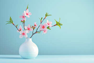 Vibrant Peach Blossoms in Modern White Vase