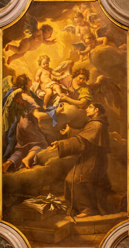 VICENZA, ITALY - NOVEMBER 7, 2023: The painting osf Vision of St. Anthony of Padua in the church Chiesa di Santo Stefano by Antonio Arrigoni (1710).