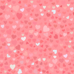 Seamless pattern of multicolored hearts on a pink background. Vector background for gift wrapping, covers and printing.