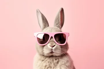 Gordijnen a rabbit wearing pink sunglasses © Dogaru