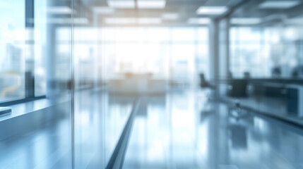 Fototapeta premium An elegant and minimalist blurred background image of a modern office with panoramic windows, creating a serene atmosphere.