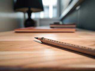 Detailed shot of a solitary wooden pencil on a clean desk.