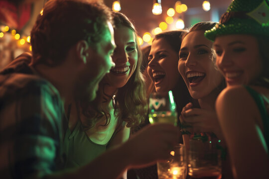 AI Generated Image of playful people having fun at night bar celebrating St. Patrick’s Day