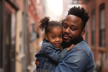 Father and Daughter Sharing a Loving Embrace in the City - obrazy, fototapety, plakaty