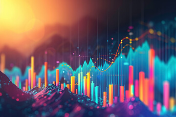 a colorful graph with lines and dots - obrazy, fototapety, plakaty