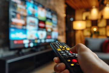 Close-up of Man's Hand with TV Remote