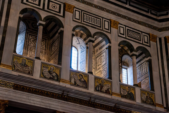FLORENCE, ITALY - SEPTEMBER 18, 2023 - Architectural detail of the baptistery of the cathedral Santa Maria del Fiore in Florence