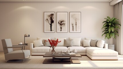Fototapeta na wymiar Modern sophisticated living room interior design with elegant color palette 