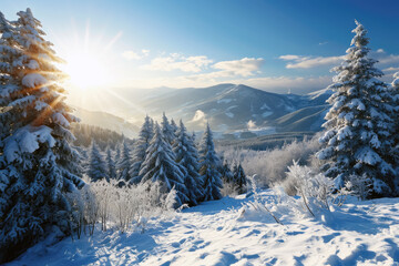 Snow-Covered Mountains in Winter Splendor