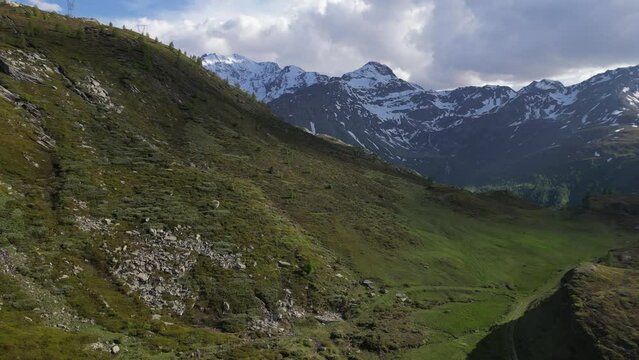 Majestic mountain range with snow-capped peaks in Simplon, Switzerland