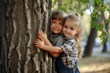 Brother and Sister Playing by the Tree