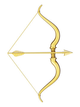 Cupid's bow and arrow with heart shape on transparent background. 3D illustration