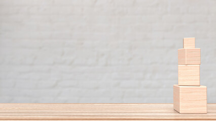 The wood cube on wood table for business concept 3d rendering..