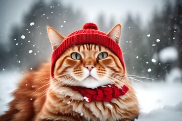 red cat in winter