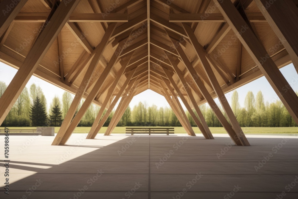 Aufkleber a large wooden structure with a bench inside. generative ai.