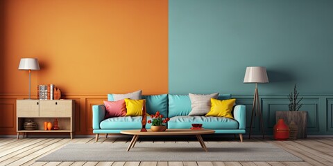 Contemporary, colorful interior of a cozy living room