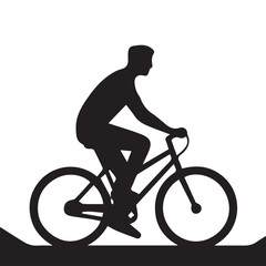 man cyclist mountain biker riding uphill black silhouette