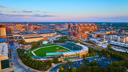 Aerial Golden Hour at Victory Field Baseball Stadium, Indianapolis - obrazy, fototapety, plakaty