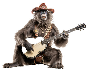 a monkey wearing a cowboy hat and playing a guitar