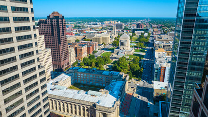 Aerial View of Indianapolis Urban Architecture and War Memorial Plaza