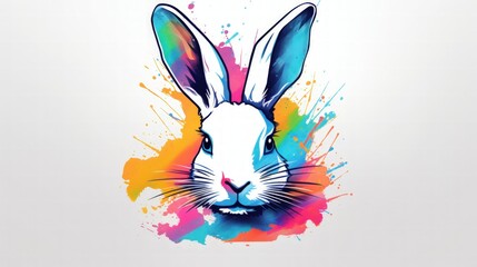 Rabbit animal, rainbow vibrant colorsplash, watercolor style white background. Generate AI