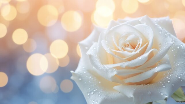 Close up of beautiful white rose flower with blur bokeh background. Generate AI image