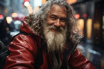 portrait of Santa on a city street in the evening