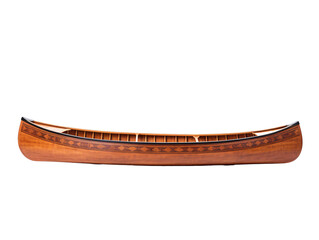 a wooden canoe with a white background