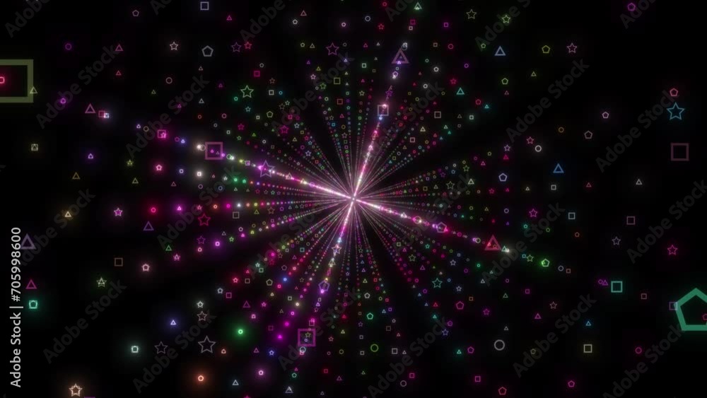 Poster randomly shape glowing music party disco background, magic stars shape vj loop motion animation. glo