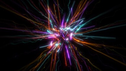 Randomly Energy Loop Animation. Neon Glowing Light Sticks Moving Forwards To The Camera, Randomly Glowing Energy Light Moving On Black Background, Abstract Glowing Energy Circulate Moving, Sifi Loop A